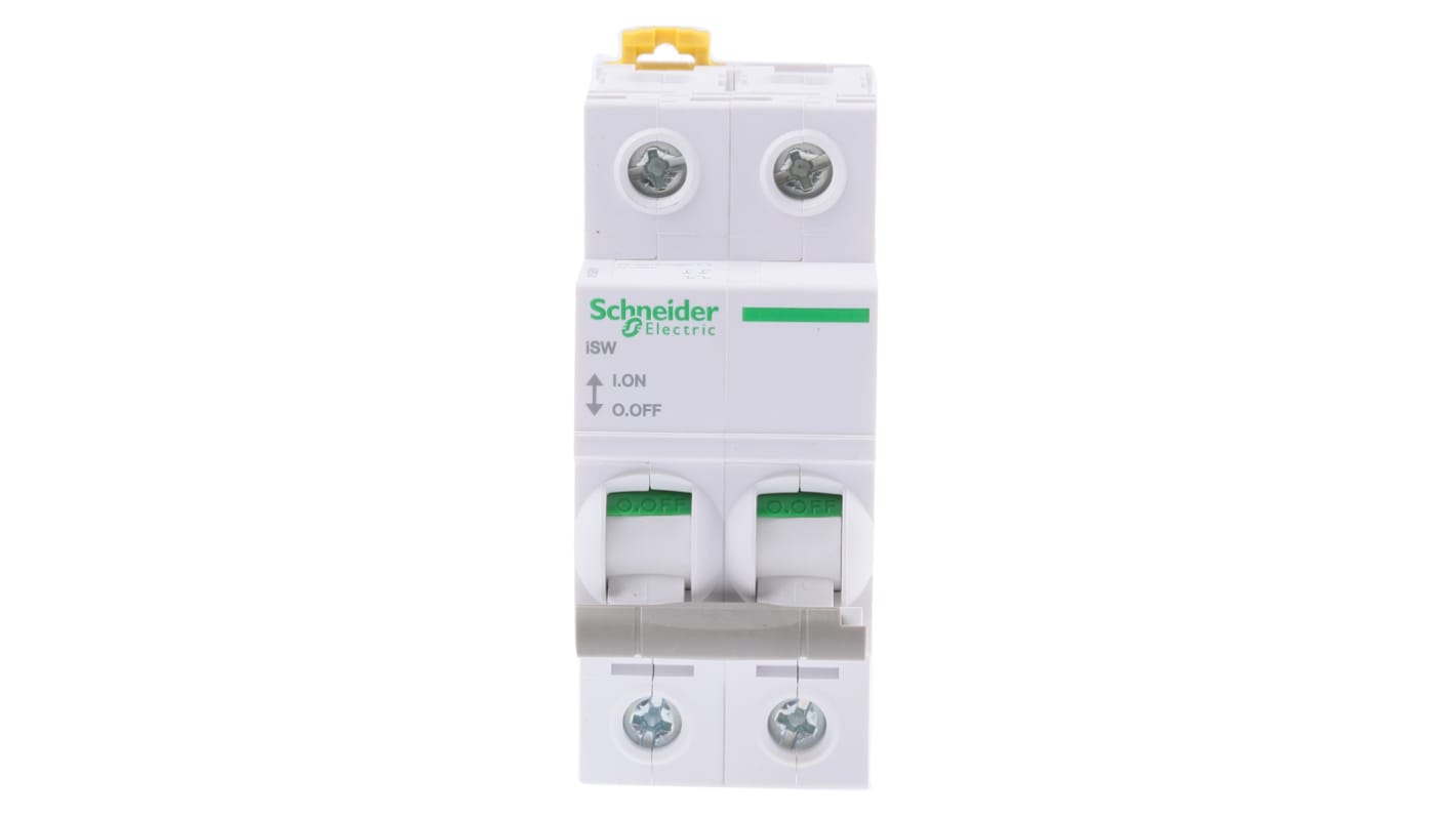 Interruttore di isolamento Schneider Electric A9S65240, 2P, 40A, 415V, guida DIN, IP20 - Sicurezza VisiSafe per linee di produzione e distribuzione elettrica.