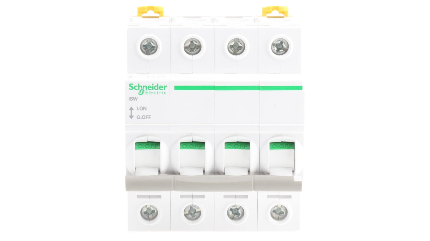 Interruttore di isolamento Schneider Electric A9S65492 iSW 4P 125A 240V IP20 per controllo sicuro dei circuiti. VisiSafe e opzioni personalizzabili.