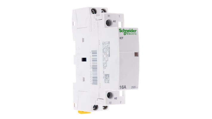 Contattore Schneider Electric iCT A9C22715, 2P 1NO + 1NC 16A 230V BOB. Ideale per carichi monofase/trifase, con contatti ausiliari e isolamento di classe 2.