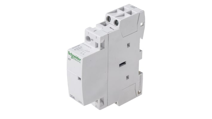 Contattore Schneider Electric A9C22722 iCT 2P 2NO 20A 230V AC per carichi monofase/trifase. Facile installazione, protezione IP20.