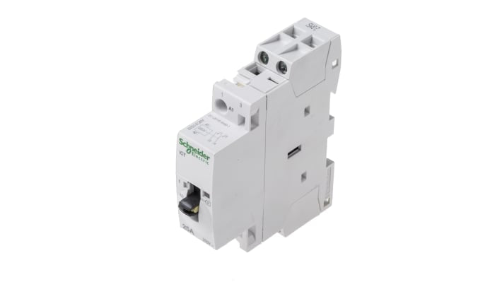 Contattore Schneider Electric A9C21532, 2 poli, 25 A, montaggio su guida DIN, dimensioni 18 mm x 81 mm x 73 mm.