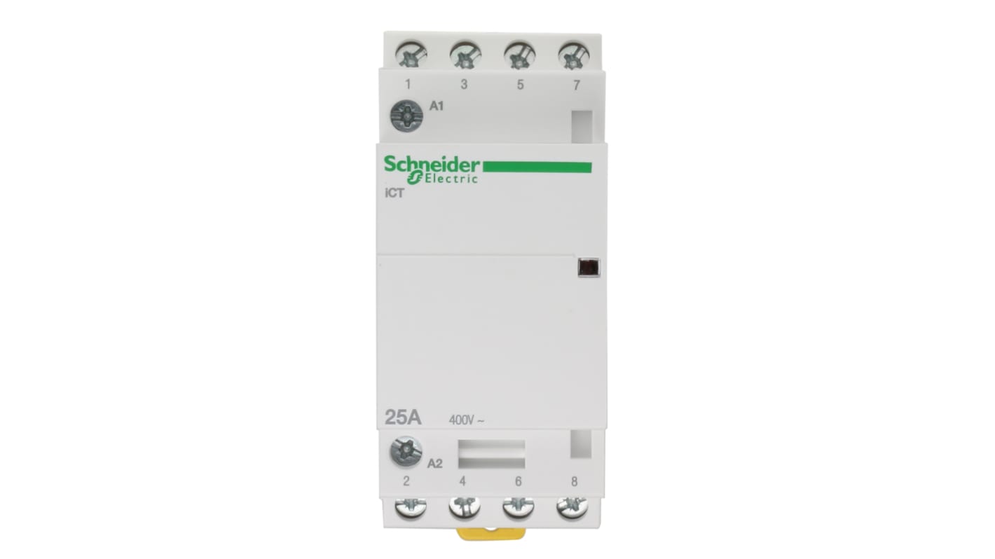 Contattore Schneider Electric A9C20834, 25A, Serie ICT - Ideale per circuiti elettrici monofase. Montaggio DIN, isolamento classe 2.