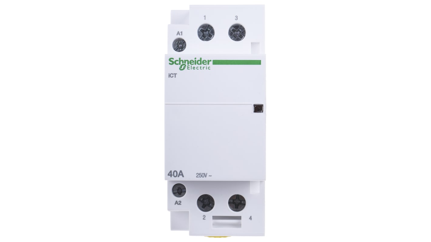 Contattore Schneider Electric A9C20842, 40A, 2NA, serie iCT. Ottimizza impianti elettrici ad alta corrente, resistente e silenzioso. Ideale per sistemi di illuminazione, riscaldamento e irrigazione.