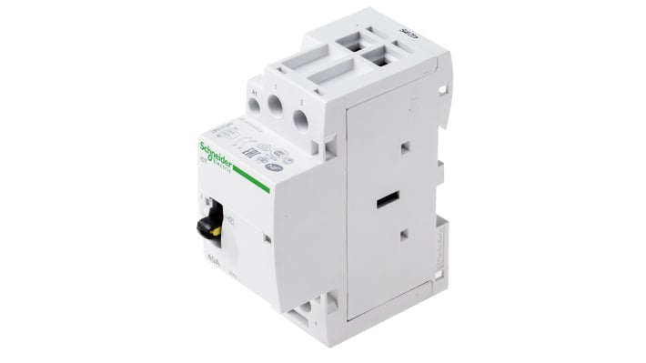 Contattore Schneider Electric A9C21842, serie iCT, 2 poli, 40 A, montaggio su guida DIN, dimensioni 36x85x73 mm.