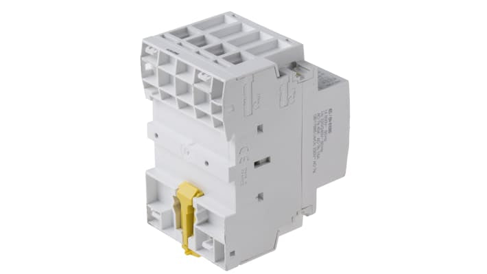 Contattore Schneider Electric A9C21844, 4 poli 4NO, 40 A, montaggio su guida DIN, dimensioni 85x54x73 mm, bobina 230 V.