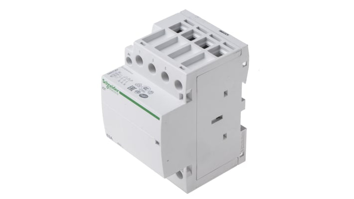 Contattore Schneider Electric A9C20863, 3 poli, 63 A, montaggio su guida DIN, dimensioni 85x54x68 mm, bobina 230 V.