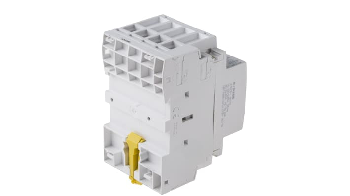 Contattore Schneider Electric A9C21864, 4 poli 4NO, 63 A, bobina 230 V, montaggio su guida DIN, dimensioni 54x85x73 mm.
