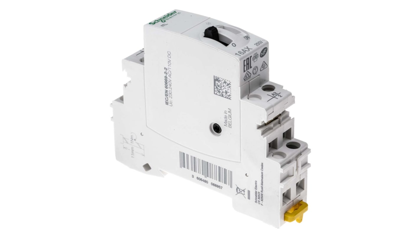 Relè di potenza Schneider Electric A9C30811 iTL, SPST, bobina 110 V dc, 230-240V ca, Guida DIN. Ideale per controllo illuminazione in uffici, laboratori e fabbriche.