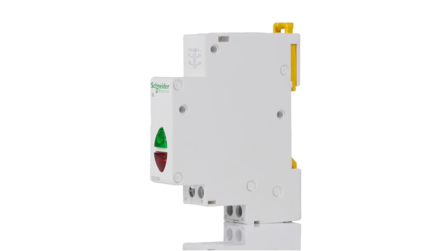 Indicatore LED Schneider Electric A9E18325 per guida DIN, resistente da -35°C a +70°C, ideale per industria e telecomunicazioni.
