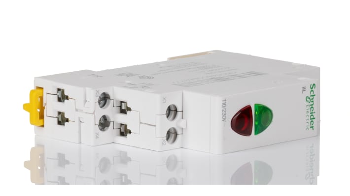 Indicatore LED Schneider Electric A9E18325 per guida DIN, resistente da -35°C a +70°C, ideale per industria e telecomunicazioni.