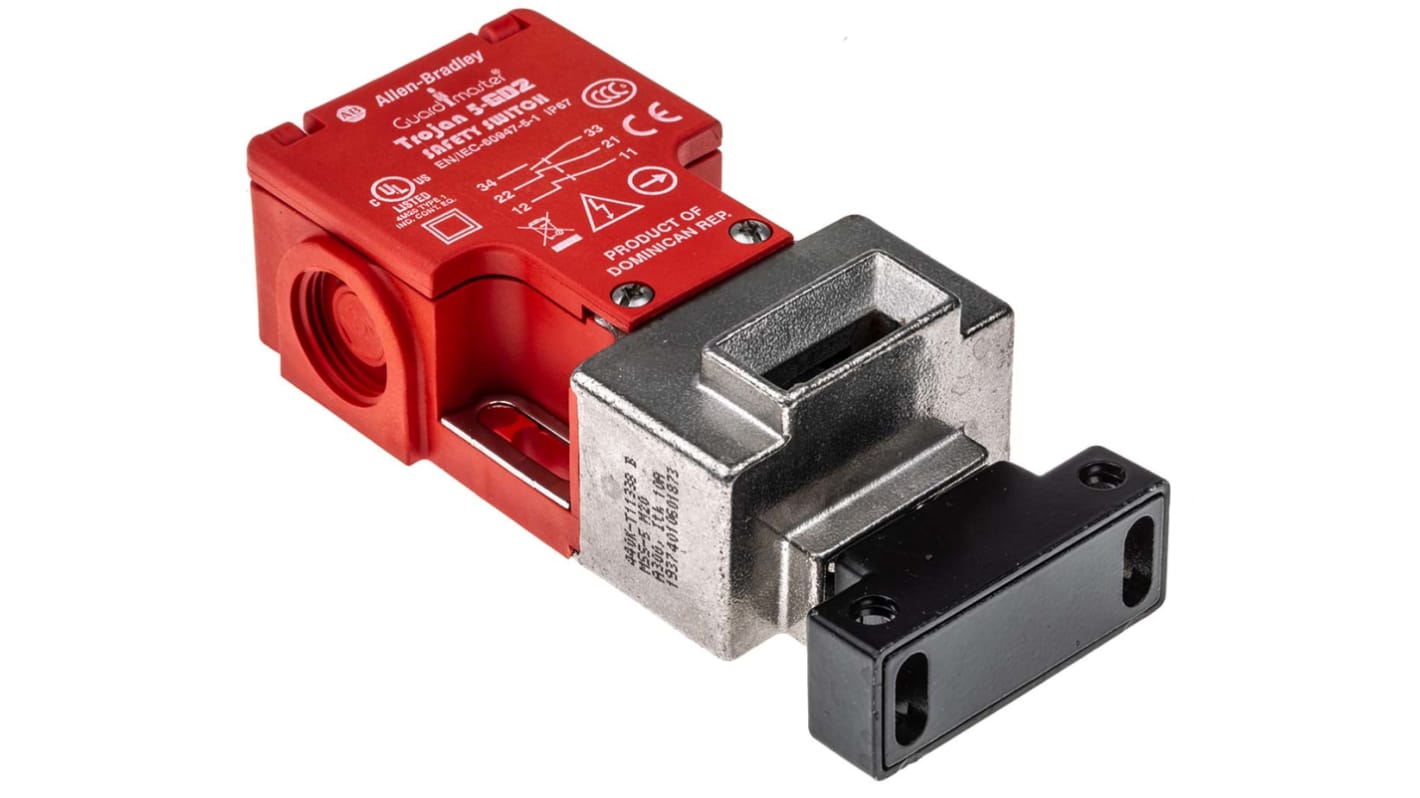 Interruttore di interblocco di sicurezza a chiave Allen Bradley Guardmaster 440K-T11338, 2NC/1NA, IP67, 240V, dimensioni 95mm x 32mm x 52mm.