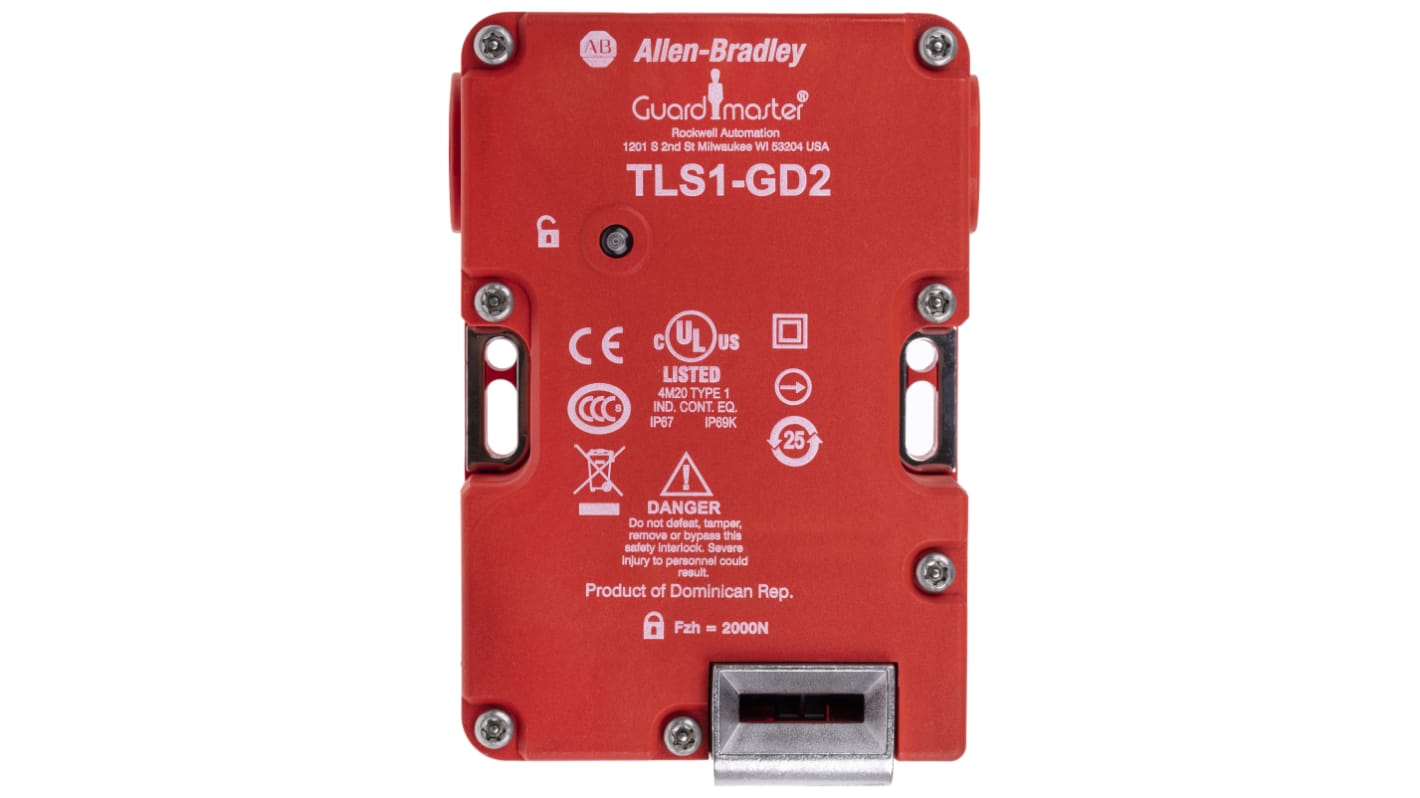Interruttore di interblocco a solenoide Allen Bradley Guardmaster 440G-T27251, 24V, 10A, contatti 2NC, IP66/IP67/IP69K. Dimensioni 86x126x43mm.