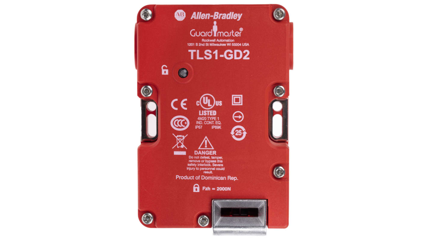 Interruttore di interblocco a solenoide Allen Bradley Guardmaster 440G-T27252, 24V, contatti 2NC, IP66/IP67/IP69K, dimensioni 126x86x43mm.
