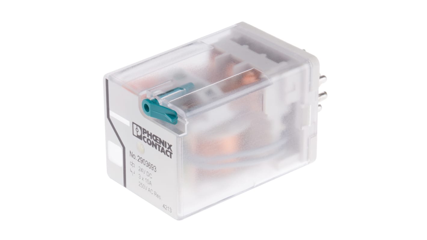 Relè di potenza Phoenix Contact 2903693 REL-OR3/LDP-24DC/3X21, 3PDT, bobina 24V cc - Serie industriale con 3 contatti a doppia corsa e indicatori LED.