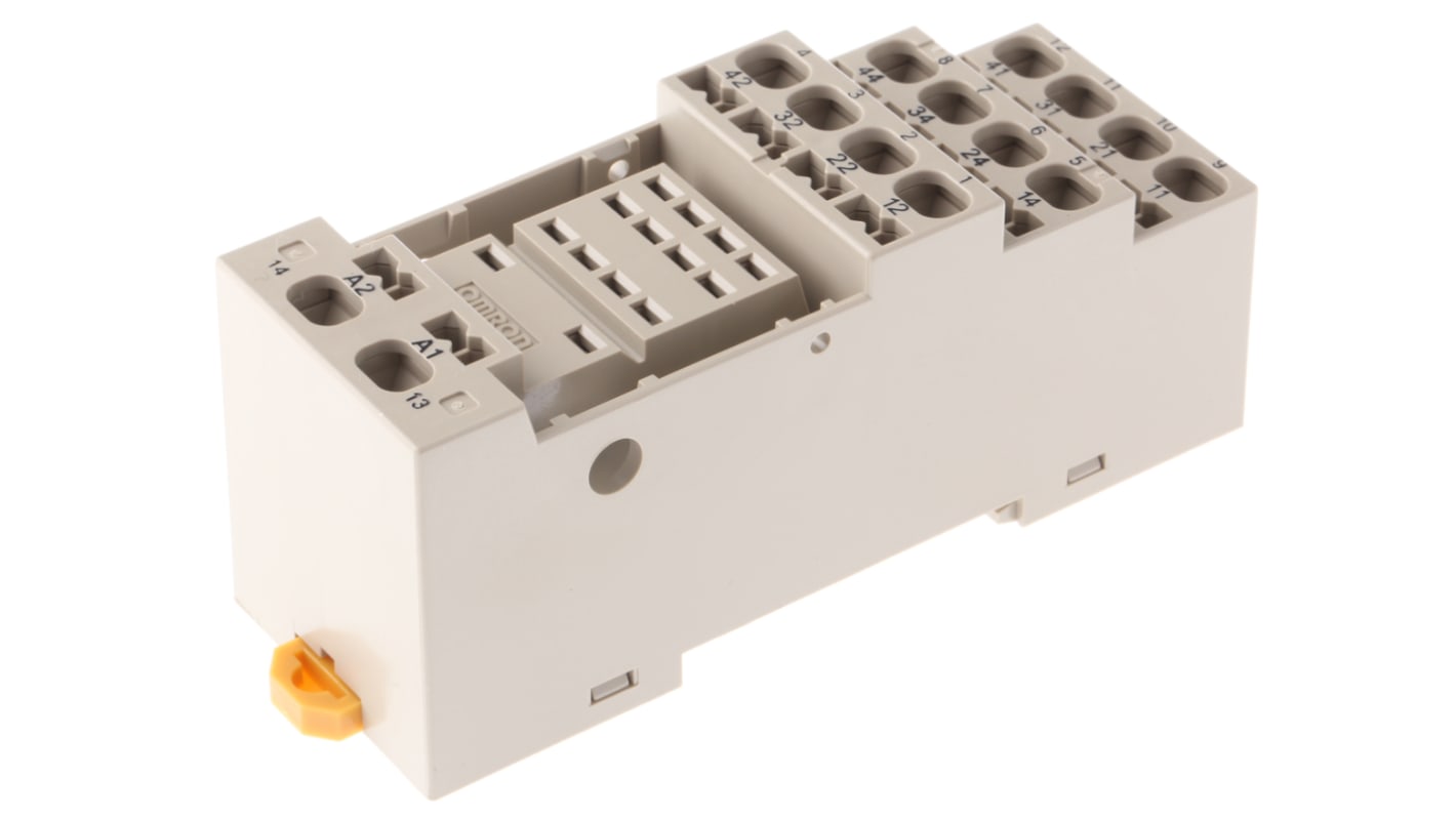 Zoccolo per relè Omron PYF14S, montaggio su guida DIN, 12A, 250V AC - Serie MY2 e MY4. Ideale per automazione e circuiti elettrici.