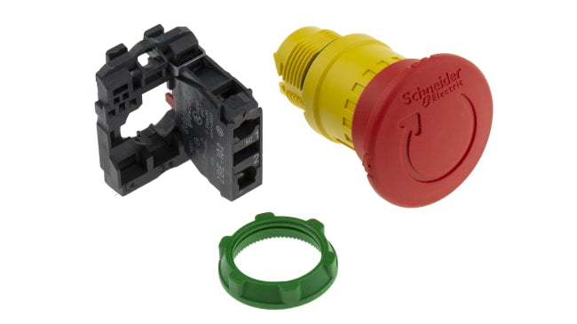 Pulsante di arresto di emergenza Schneider Electric XB5AS8442, montaggio a pannello, Ø 22mm - Resistente e sicuro per applicazioni industriali.