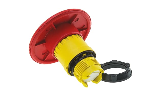 Pulsante di arresto di emergenza Schneider Electric Harmony XB5, montaggio a pannello, diametro 22mm, attivazione a scatto.
