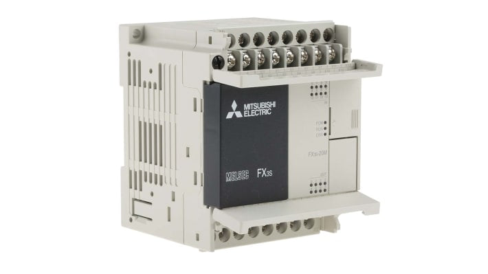 Controller PLC Mitsubishi Electric FX3S-20MR/ES, 12 ingressi, 8 uscite, montaggio a parete, dimensioni 75 x 75 x 90 mm.
