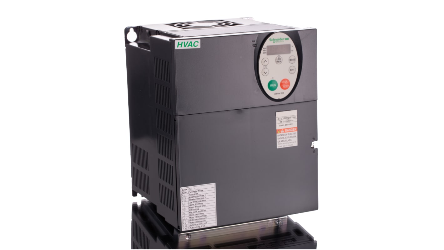 Inverter Schneider Electric ATV212HD11N4, 11 kW, 3 fasi, 400 V, interfaccia Modbus, dimensioni 180 x 170 x 232 mm.