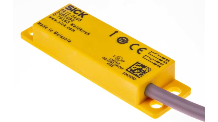Interruttore di sicurezza senza contatto Sick RE21-SA05, categoria di sicurezza 4, grado di protezione IP67, dimensioni 87.5mm x 25mm x 13mm.