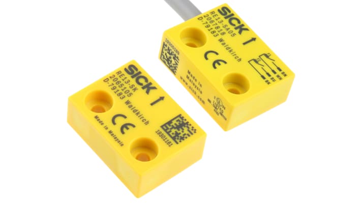 Interruttore di sicurezza senza contatto Sick RE13-SA05, 30V cc, grado di protezione IP67, dimensioni 36mm x 26.2mm x 13mm.