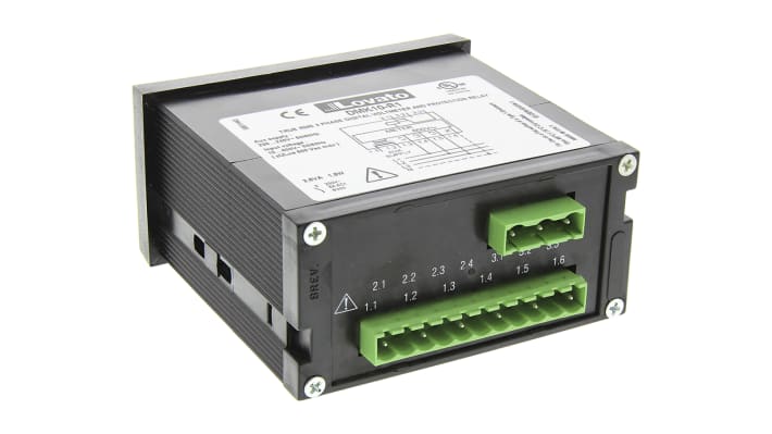 Voltmetro digitale Lovato DMK10R1, display LED 4 cifre, montaggio a pannello, dimensioni 96 x 48 mm, grado di protezione IP54.