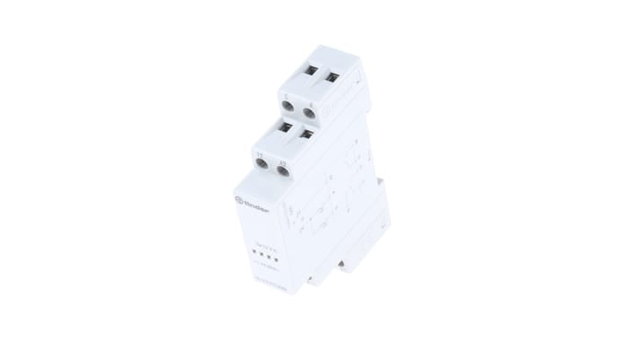 Relè di potenza Finder 13, SPDT, bobina 12V, montaggio su guida DIN, dimensioni 17,5x88,8x60,8 mm, corrente 8A.