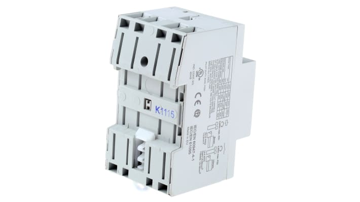 Finder 22.44.0.012.4310, contattore modulare 4 poli, 40 A, 12 V, montaggio su guida DIN, dimensioni 53.5 mm x 63.1 mm.