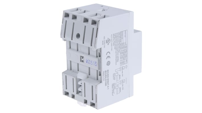 Finder 22.44.0.024.4610, contattore modulare 4 poli, 40 A, 24 V c.c./c.a., montaggio su guida DIN 35 mm, dimensioni 53.5 mm x 63.1 mm.
