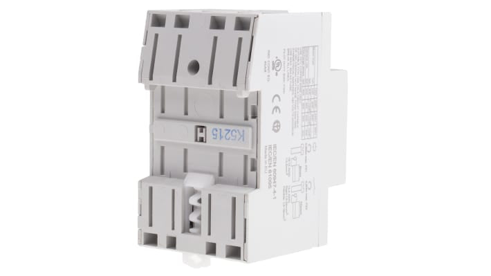 Finder 22.44.0.230.4310, contattore modulare 4 poli, 40 A, 240 V CA, montaggio su guida DIN 35 mm, dimensioni 53.5 x 63.1 mm.