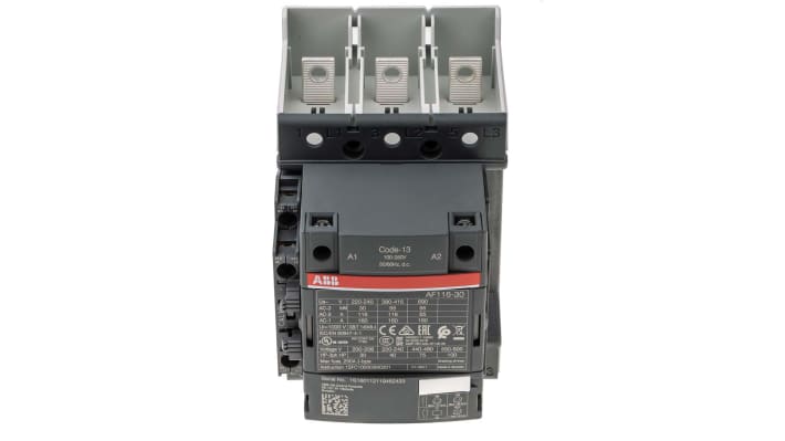 Contattore ABB 1SFL427002R1311, 3 poli, 160 A, montaggio su guida DIN, dimensioni 150x90x126 mm, 3 contatti normalmente aperti.