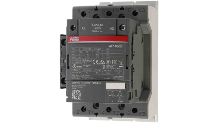 Contattore ABB 1SFL447001R1311 AF, 3 poli, 200 A, 75 kW, 230 V ca, dimensioni 90x150x126 mm, terminale a vite.
