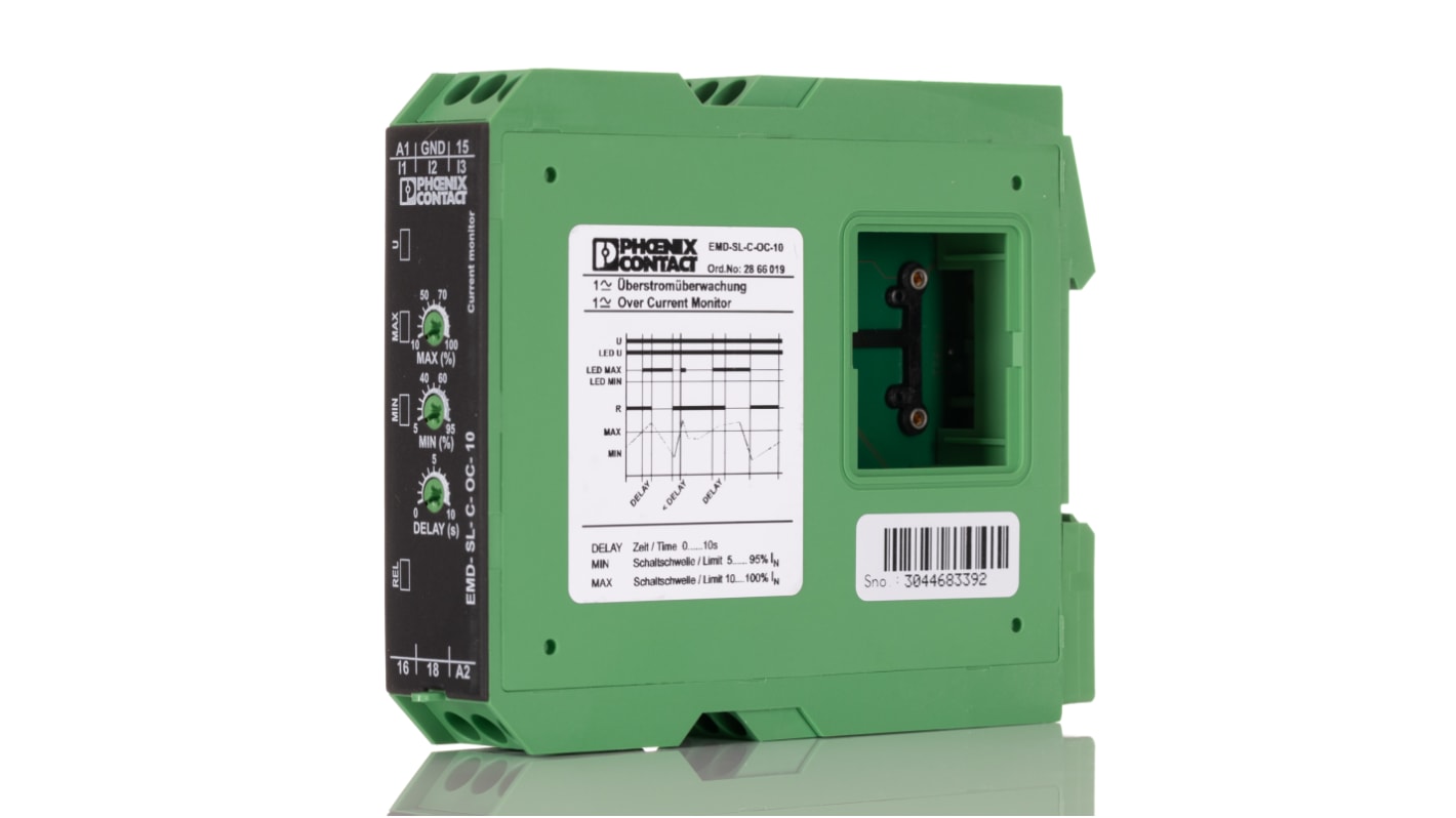 Relè di monitoraggio corrente Phoenix Contact 2866019 EMD-SL-C-OC-10 - Tensione sovratensione 4 kV, isolamento 300 V - LED di stato, guida DIN - Sicurezza e affidabilità - Ideale per reti monofase.