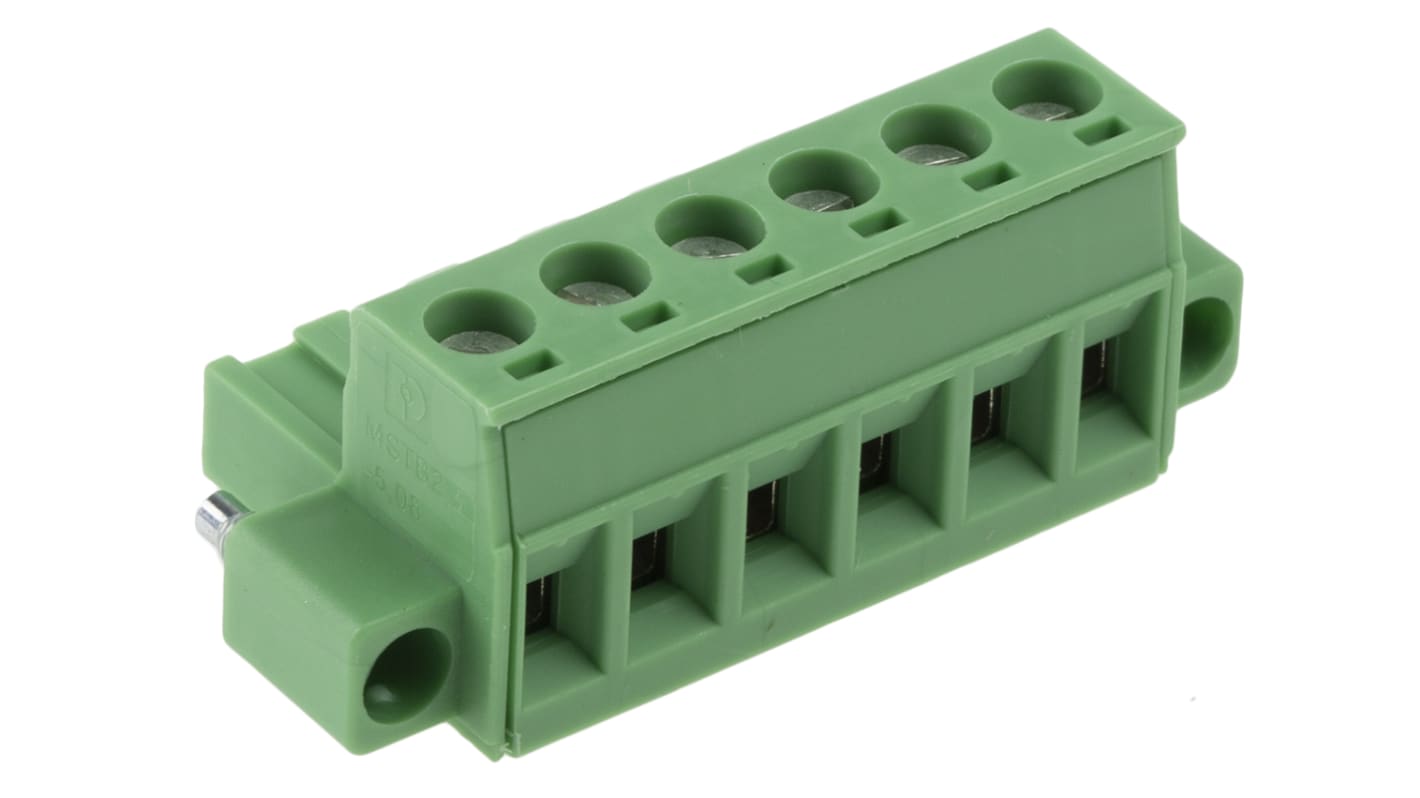 Morsettiera femmina 6 vie 5.08mm Phoenix Contact 1778027 - Terminali per cavo con passo di 5,08 mm, connessione a vite da 0,2 mm² a 2,5 mm², 320V III/2, capacità nominale 12A/250V.