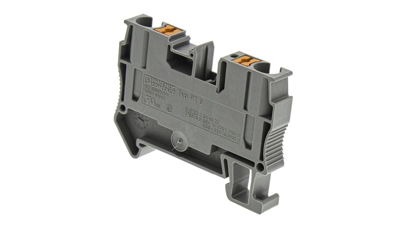 Morsettiera passante Phoenix Contact 3211813, Grigio, 41A, Singolo Livello - Ideale per trasmissione segnale su guida DIN, resistente a graffi e urti, adatta a fili da 20 a 8 AWG.