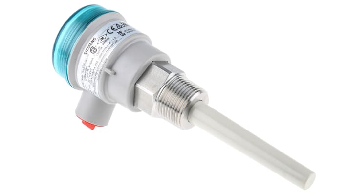 Sensore di livello capacitivo Siemens 7ML5501-0EA70, montaggio verticale, uscita relè, corpo in acciaio inox, IP68.