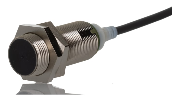 Sensore di prossimità cilindrico PNP Omron E2A-M18KS08-WP-B1 2M, induttivo, rilevamento 8 mm, IP67, alimentazione 12-24 V c.c.