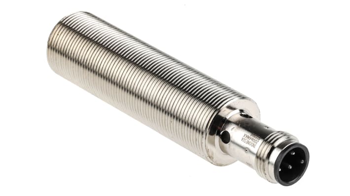 Sensore di prossimità cilindrico PNP Omron E2B-M18LS08-M1-B1, rilevamento 8 mm, corpo in ottone, grado di protezione IP67.