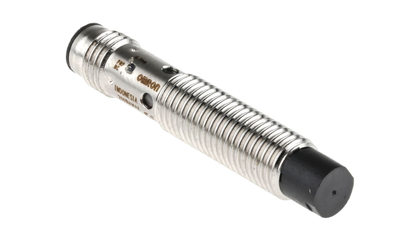Omron E2B-S08KN04-MC-B2, sensore di prossimità induttivo cilindrico PNP, M8, 4 mm, IP67, acciaio inox, lunghezza 27 mm.