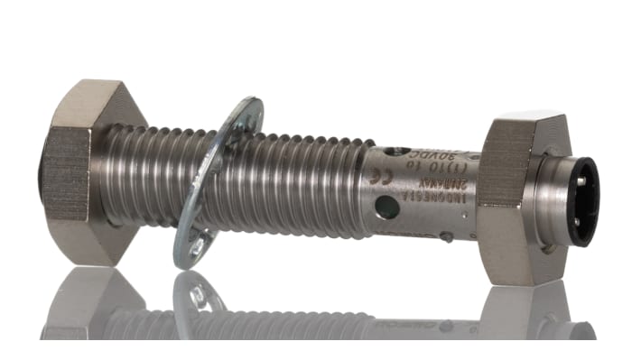 Sensore di prossimità cilindrico PNP Omron E2B-S08KS02-MC-B1, M8, rilevamento 2 mm, IP67, corpo in acciaio inox, montaggio a filo.