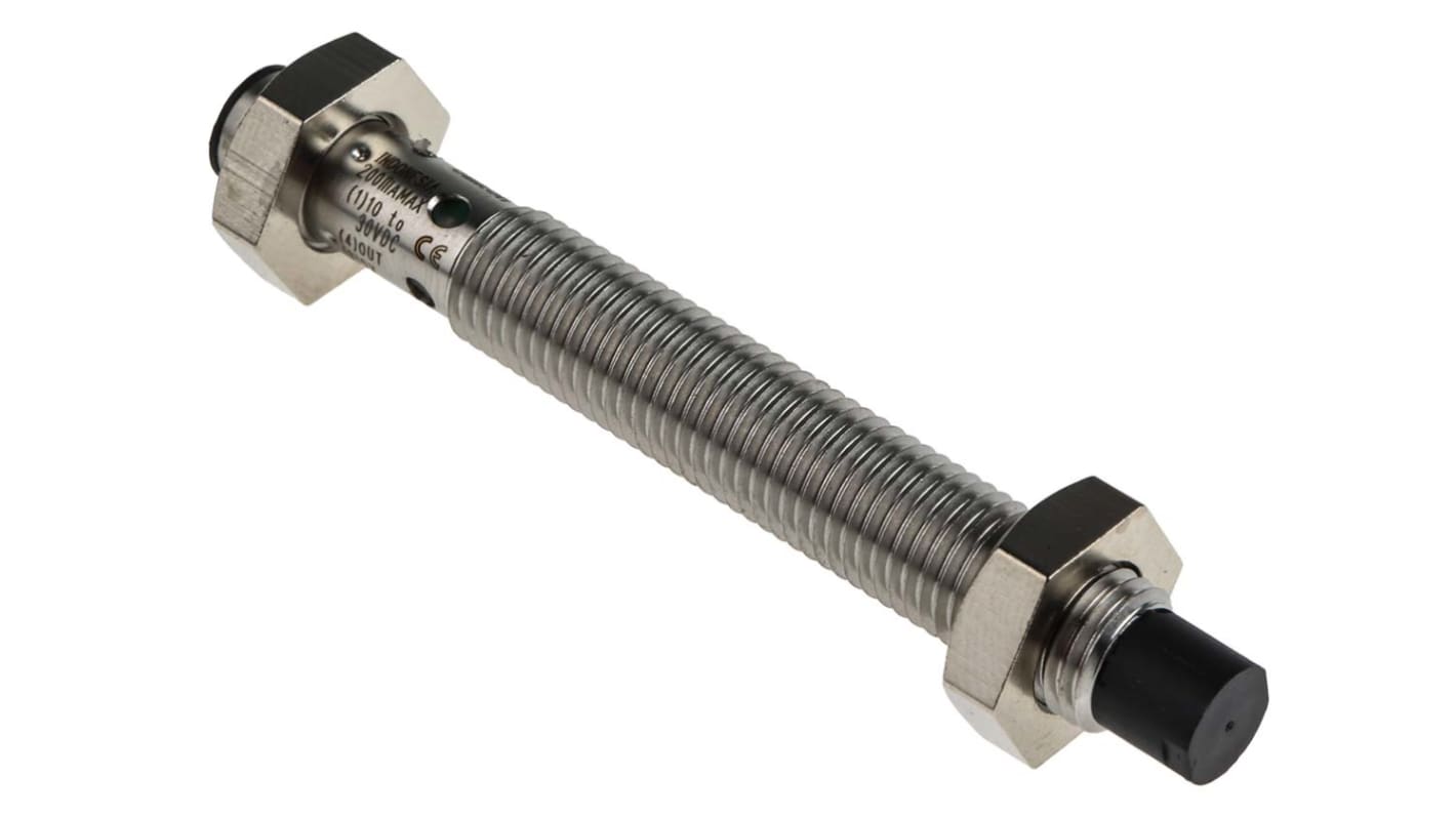 Omron E2B-S08LN04-MC-B1, sensore di prossimità cilindrico PNP M8, rilevamento 4 mm, corpo in acciaio inox, IP67.
