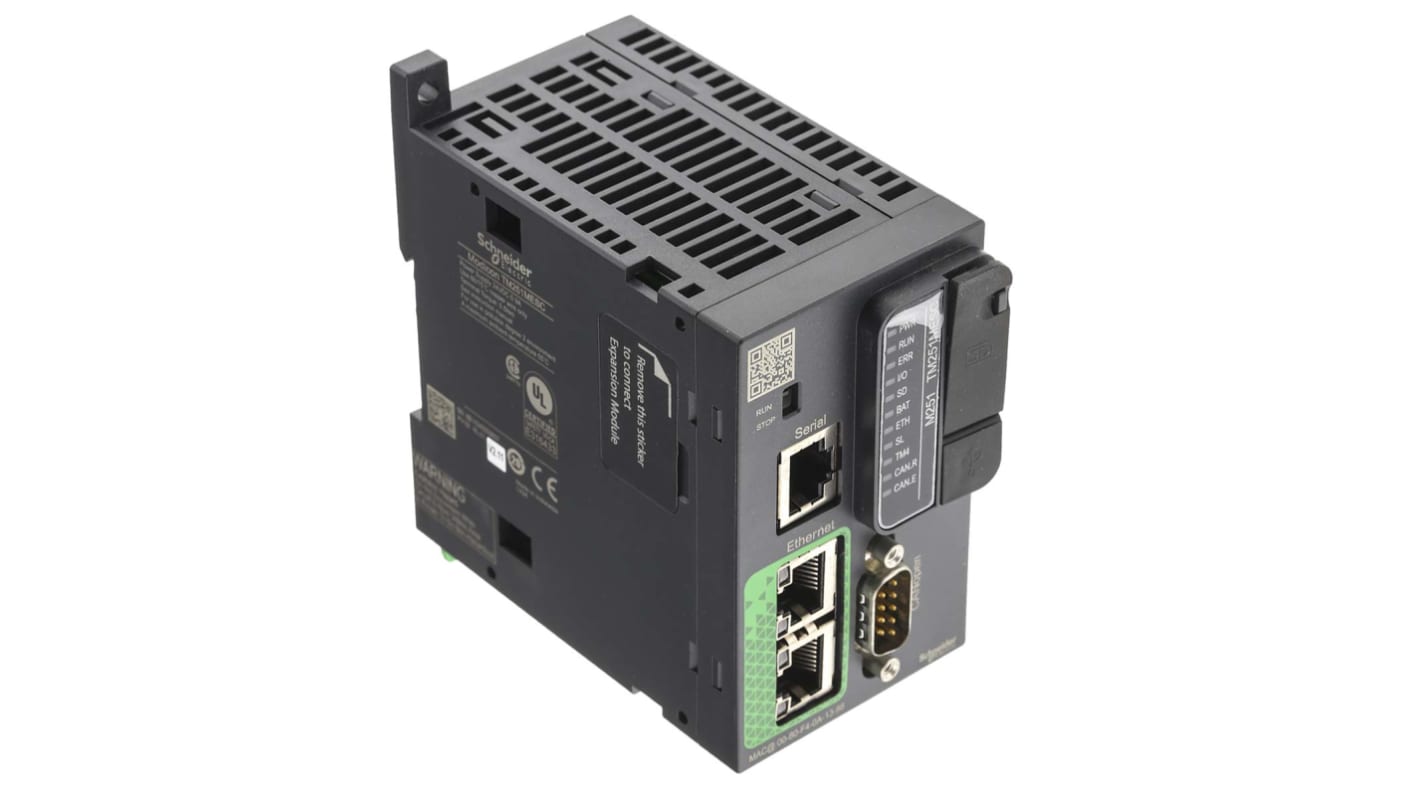 Controllore logico Modicon M251 di Schneider Electric, 24 V c.c., montaggio su guida DIN, porta Ethernet integrata.