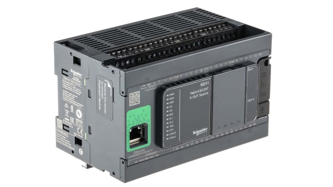 Schneider Electric - TM241CEC24T CPU PLC Modicon M241, 24 I/O, 24 V, 14 ingressi, 10 uscite per automazione industriale efficiente.