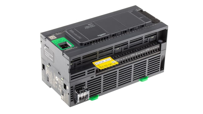Controllore logico Schneider Electric TM241CE40T, 40 I/O, montaggio su guida DIN, dimensioni 190 x 95 x 90 mm.