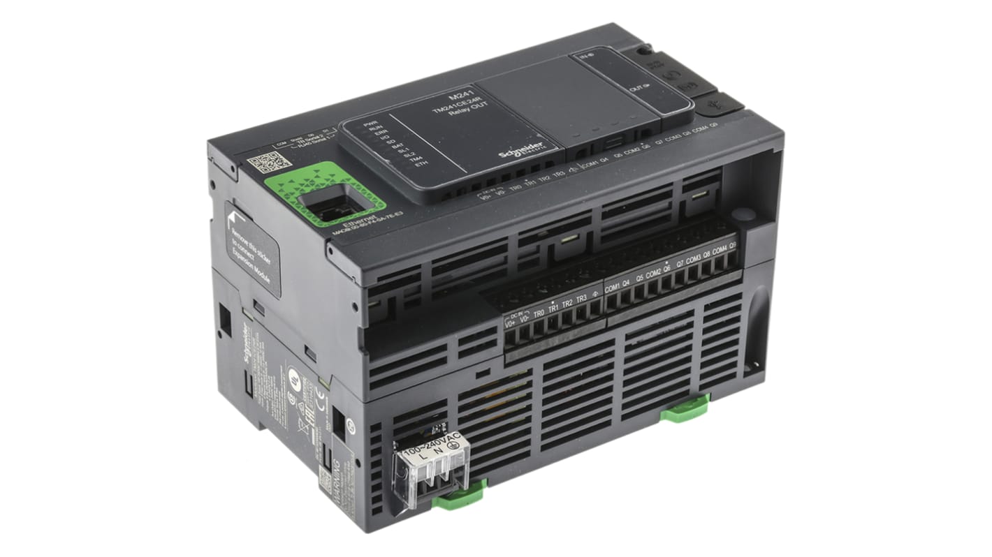 Schneider Electric TM241CE24R Regolatore Logico Modicon M241, 24 I/O, 100-240V. Ideale per automazione industriale con connettività avanzata.