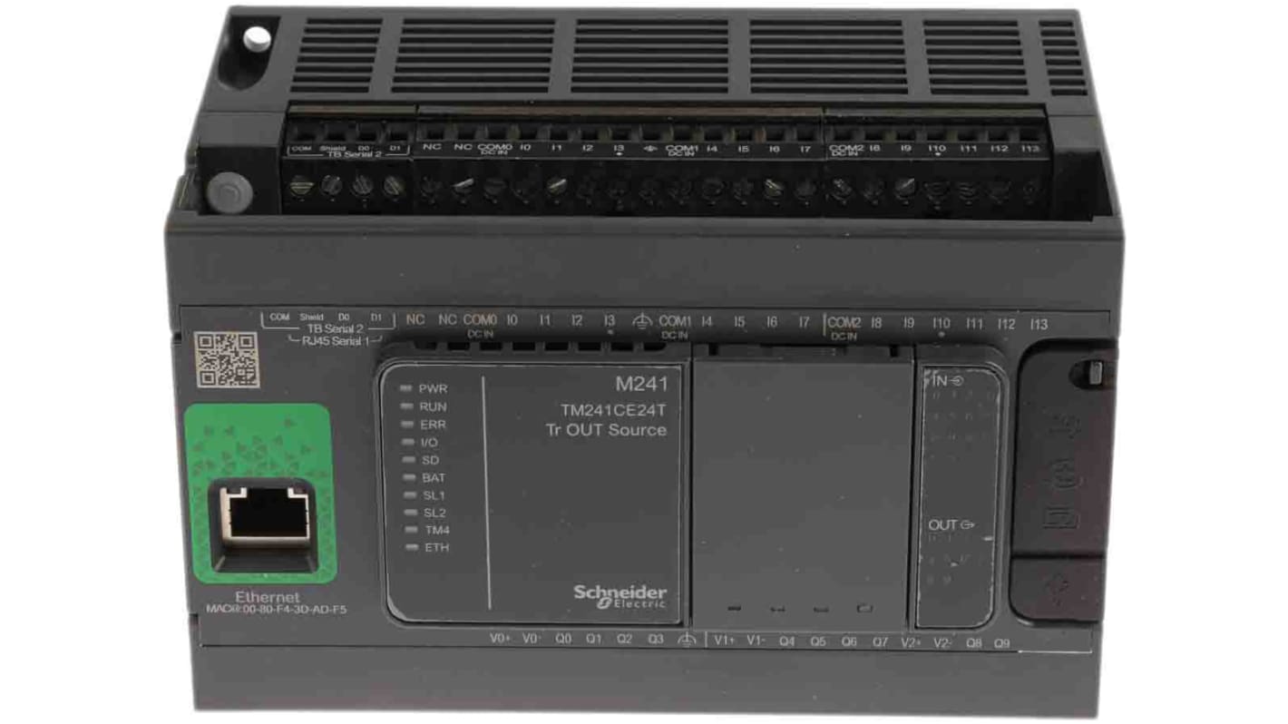 Schneider Electric - TM241CE24T CPU PLC con 14 ingressi e 10 uscite, 24V. Ideale per automazione e controllo macchine.