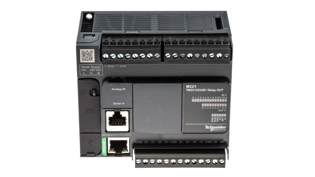 Schneider Electric TM221CE24R, CPU PLC Modicon M221, 14 ingressi e 10 uscite, montaggio a pannello, 110 x 70 x 90 mm.
