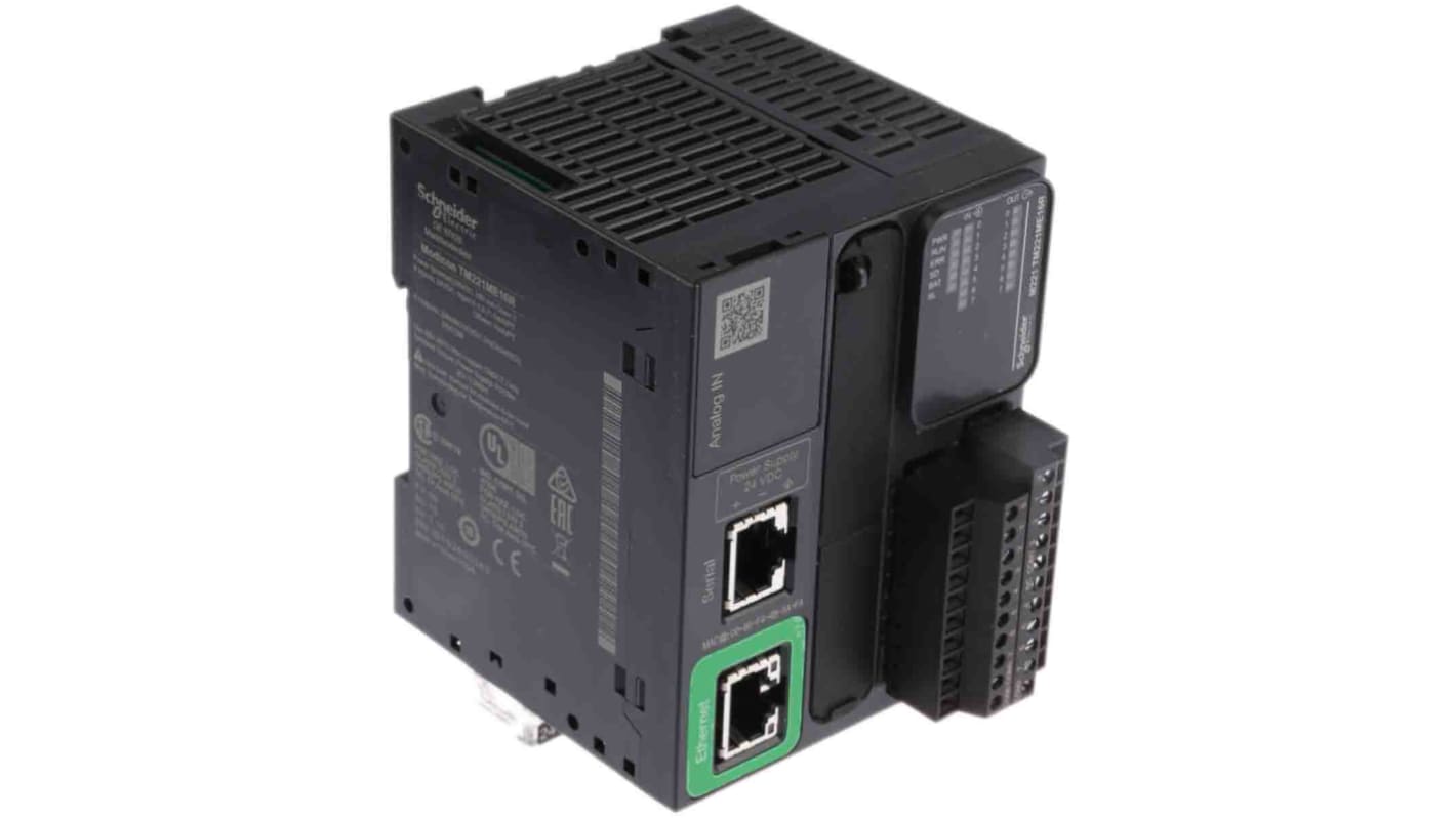 Schneider Electric TM221ME16R, CPU PLC Modicon M221, 16 I/O, montaggio a pannello, programmazione con SoMachineBasic.