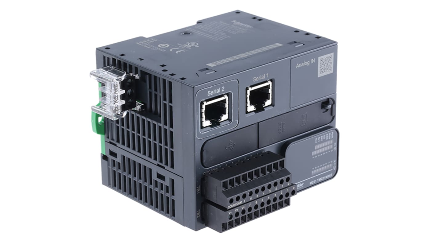 Schneider Electric TM221M16T, CPU PLC Modicon M221, 16 I/O, montaggio a pannello, dimensioni 90x70x70mm, interfaccia Mini USB.