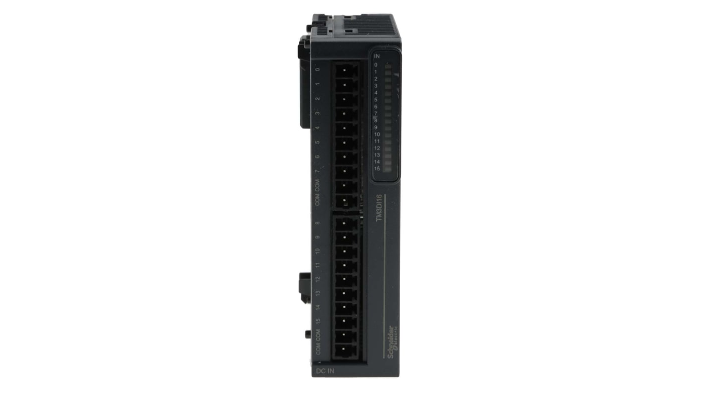 Modulo I/O PLC Schneider Electric TM3DI16 con 16 ingressi digitali per Modicon M221, M241, M251 - Serie TM3. Automazione, controllo motori, sicurezza.